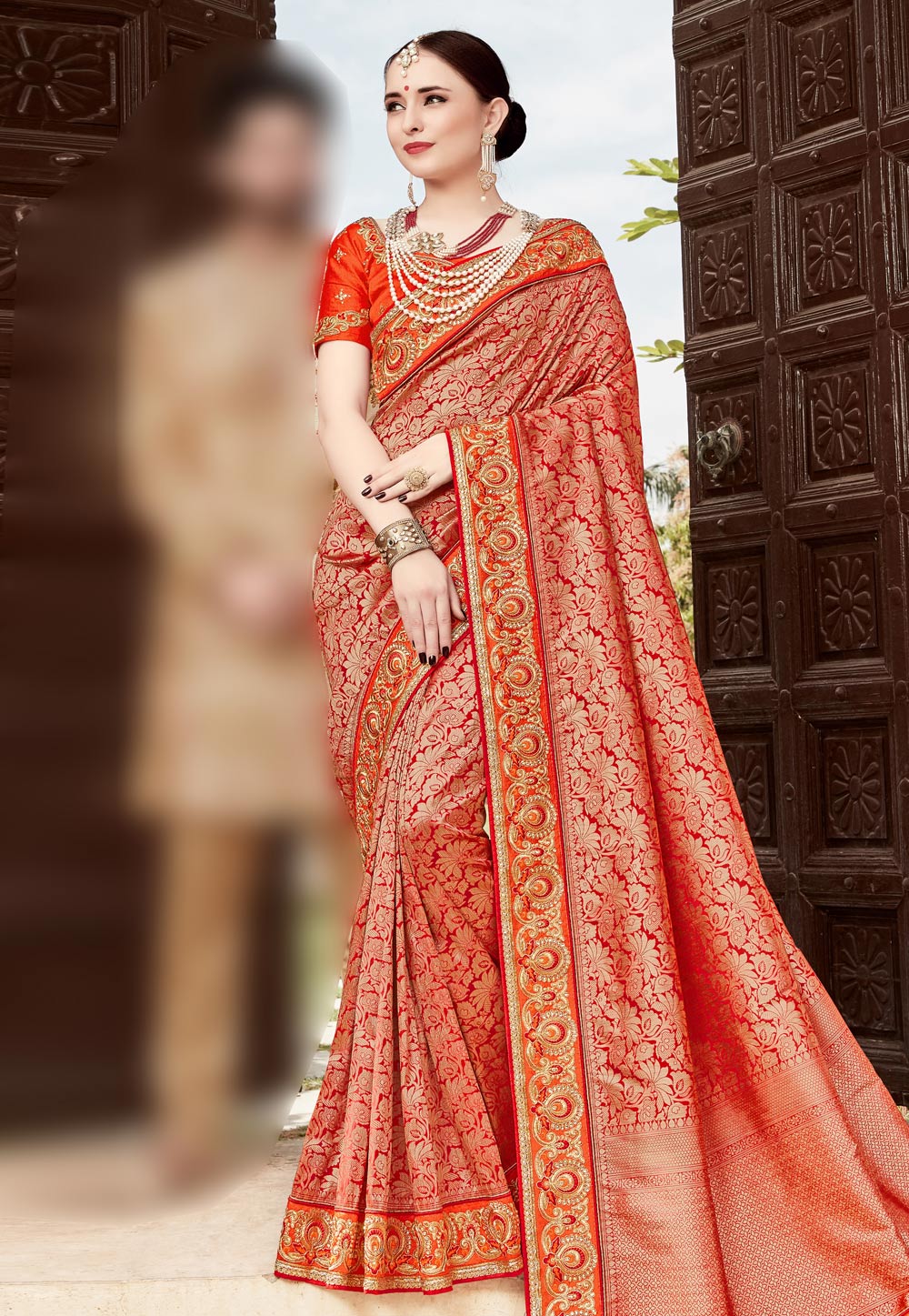 Red Silk Embroidered Saree With Blouse 179688