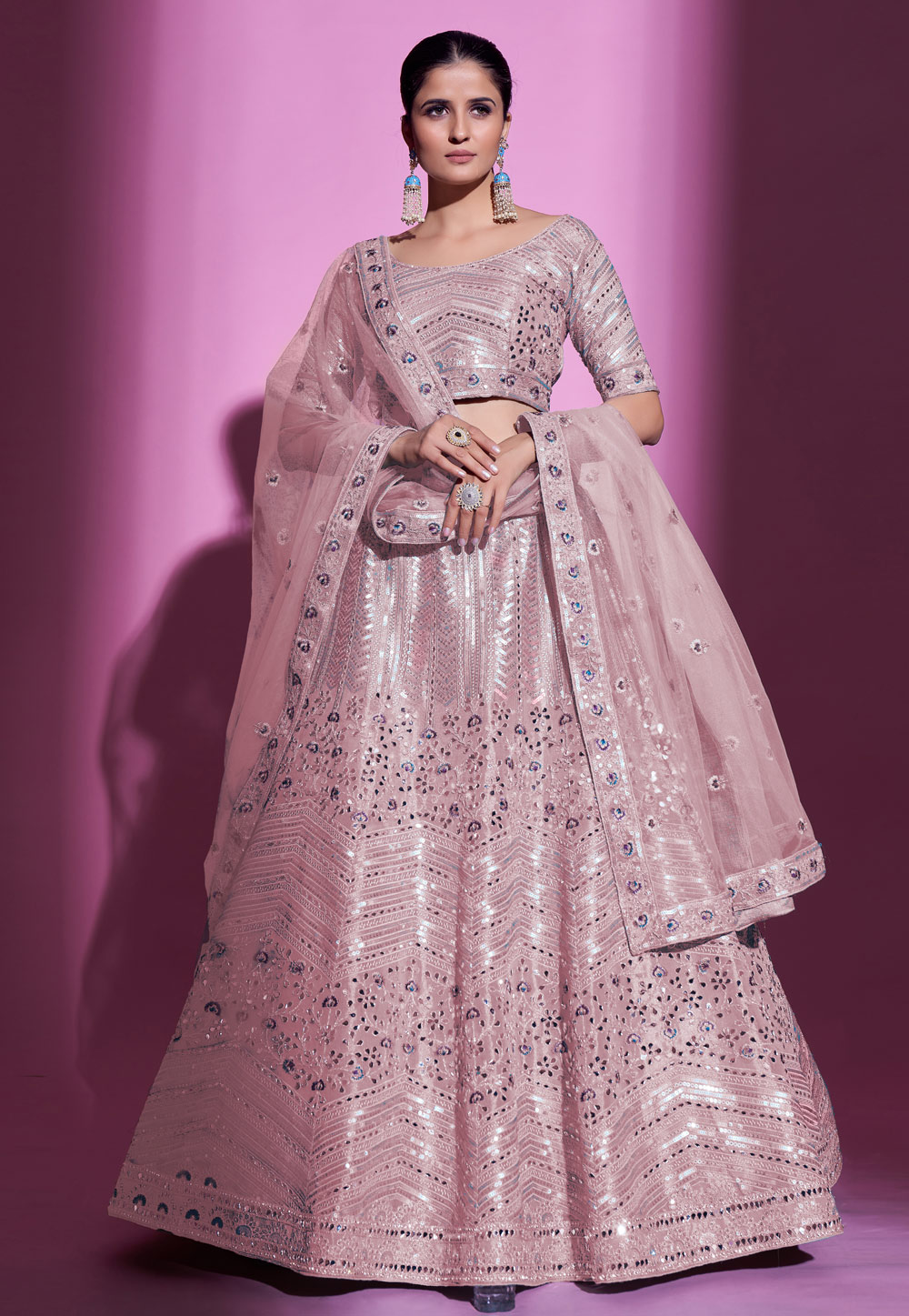 Peach Silk A Line Lehenga Choli 261222