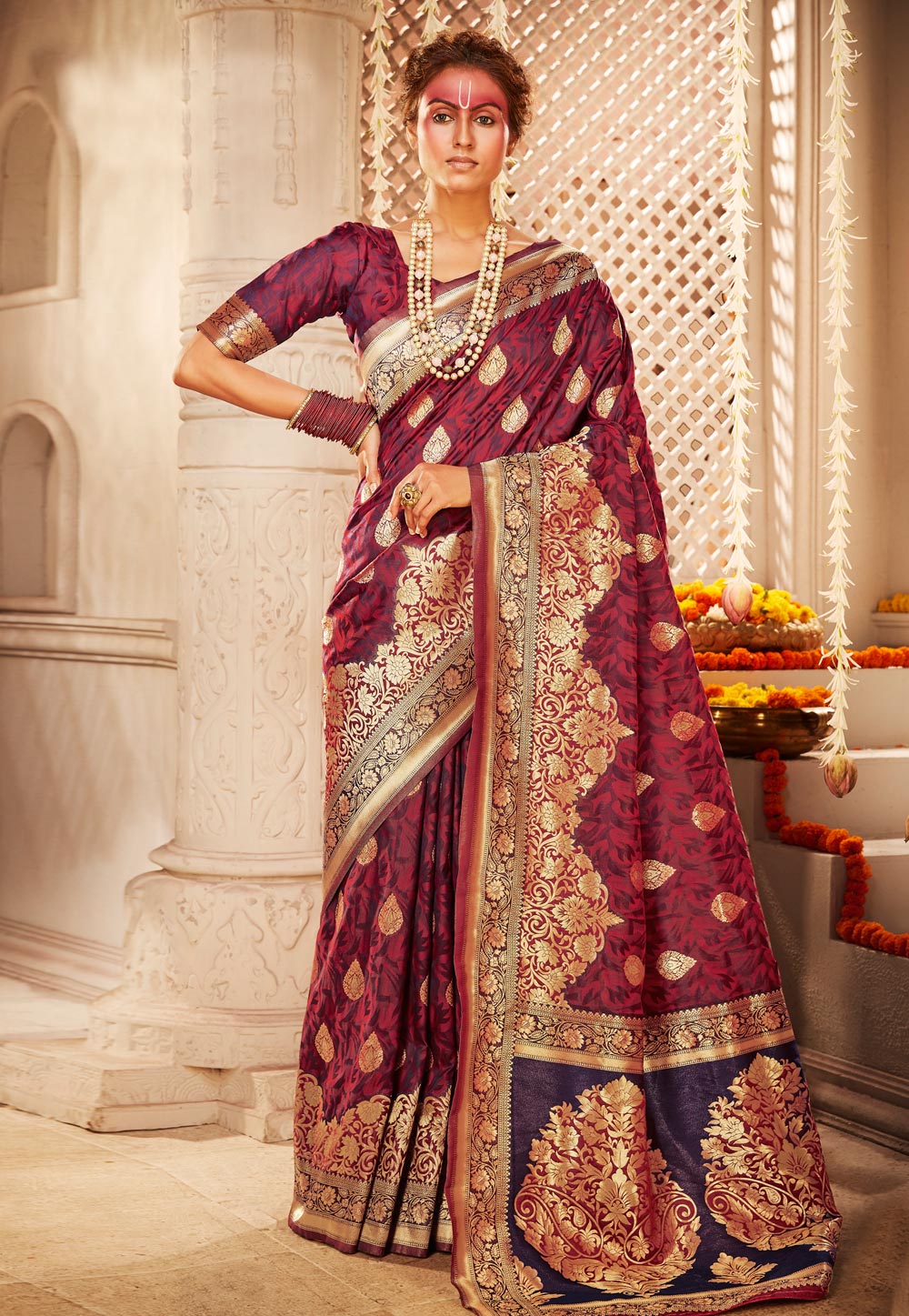 Maroon Banarasi Silk Festival Wear Saree 213245