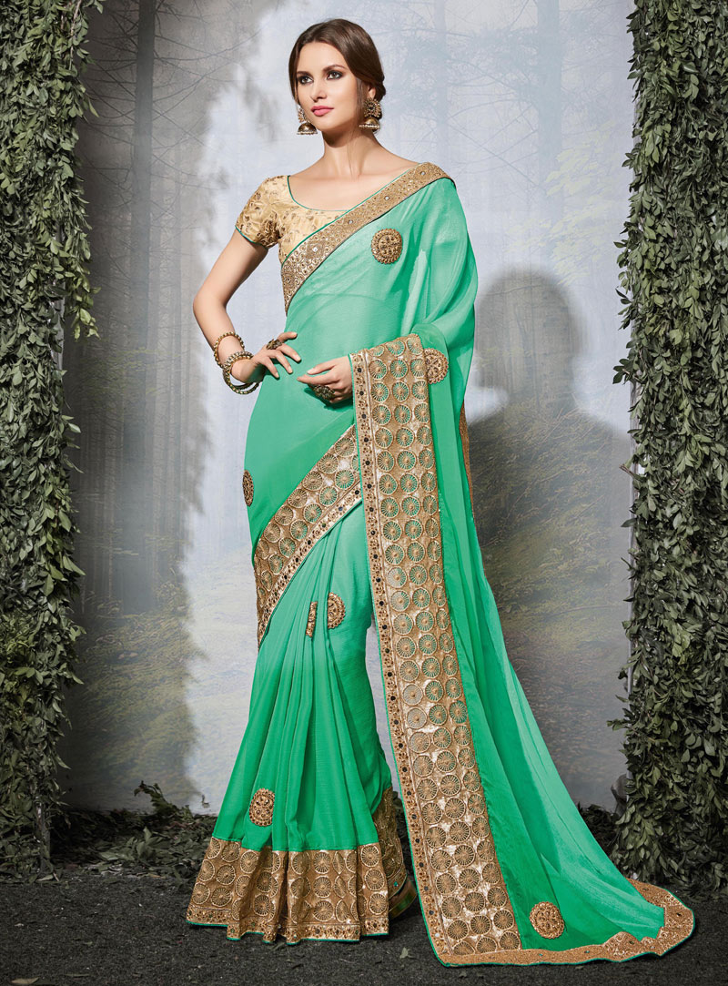 Sea Green Silk Festival Wear Saree 105850