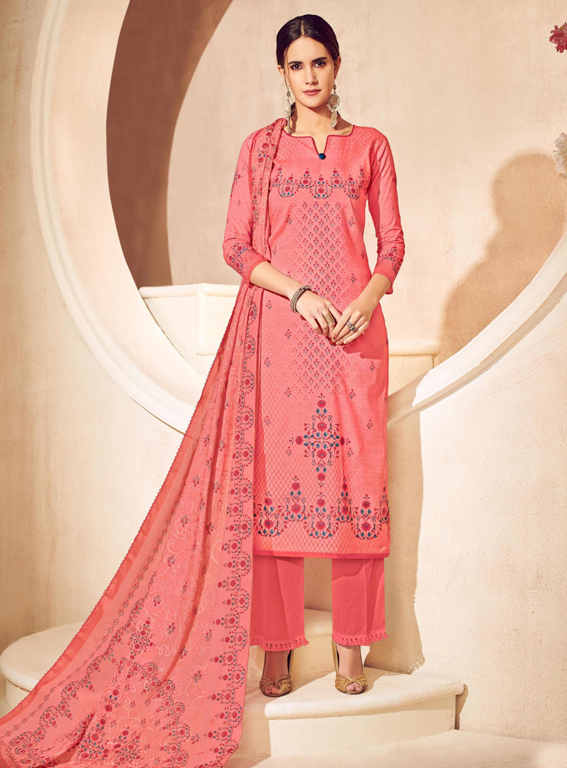 Pink Cotton Kameez With Palazzo 131235
