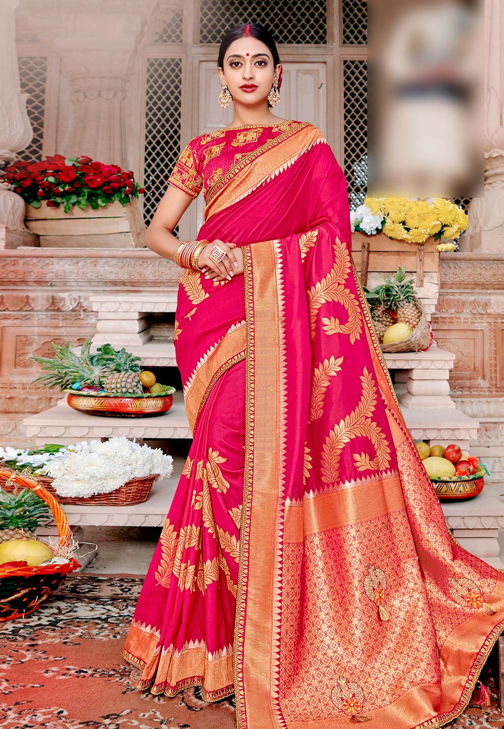 Pink Banarasi Silk Saree With Blouse 209090