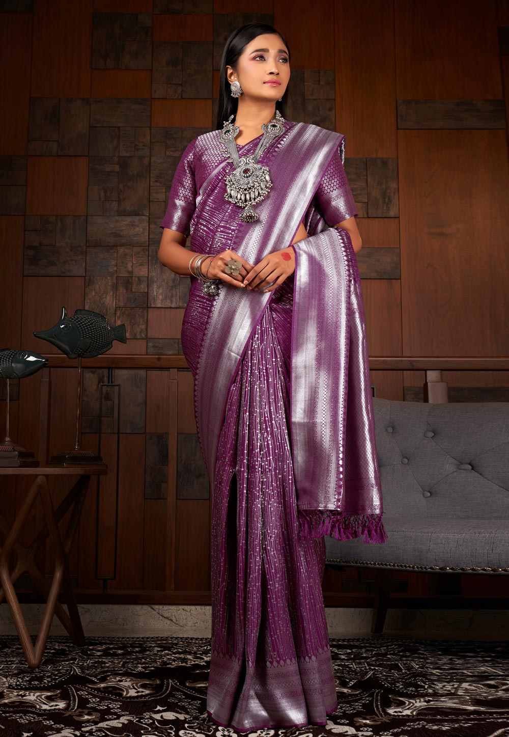 Purple Kanjivaram Silk Saree With Blouse 270821