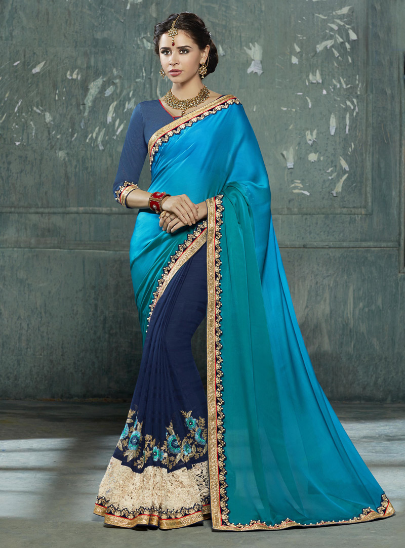 Blue Georgette Saree With Blouse 131369