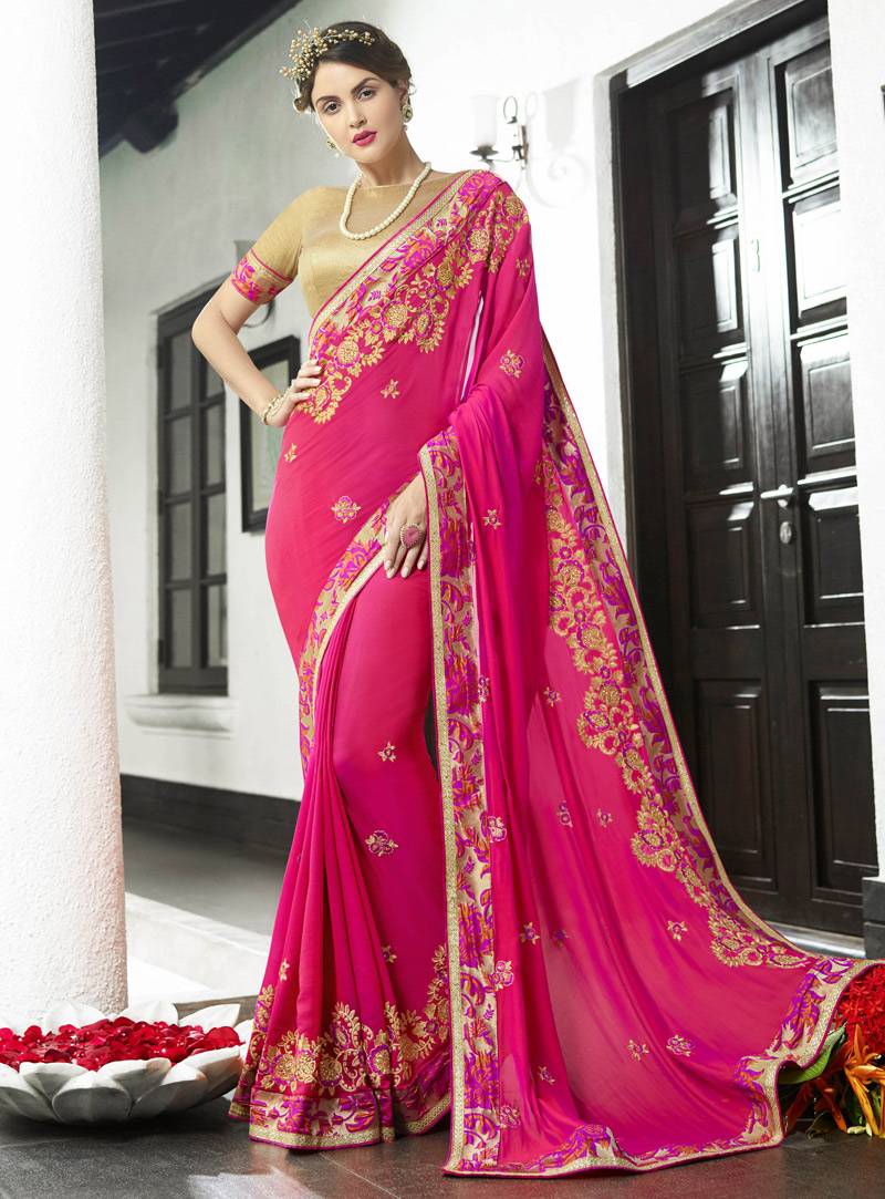 Pink Georgette Saree With Blouse 131496