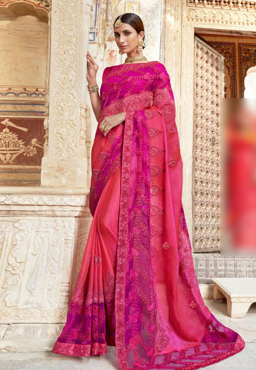 Pink Faux Georgette Saree With Blouse 203524
