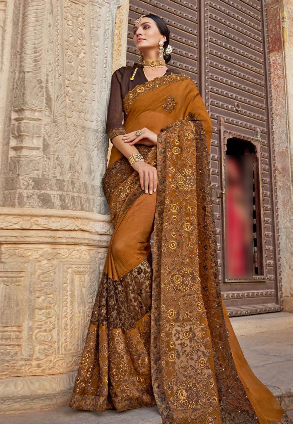 Mustard Faux Georgette Saree With Blouse 203528
