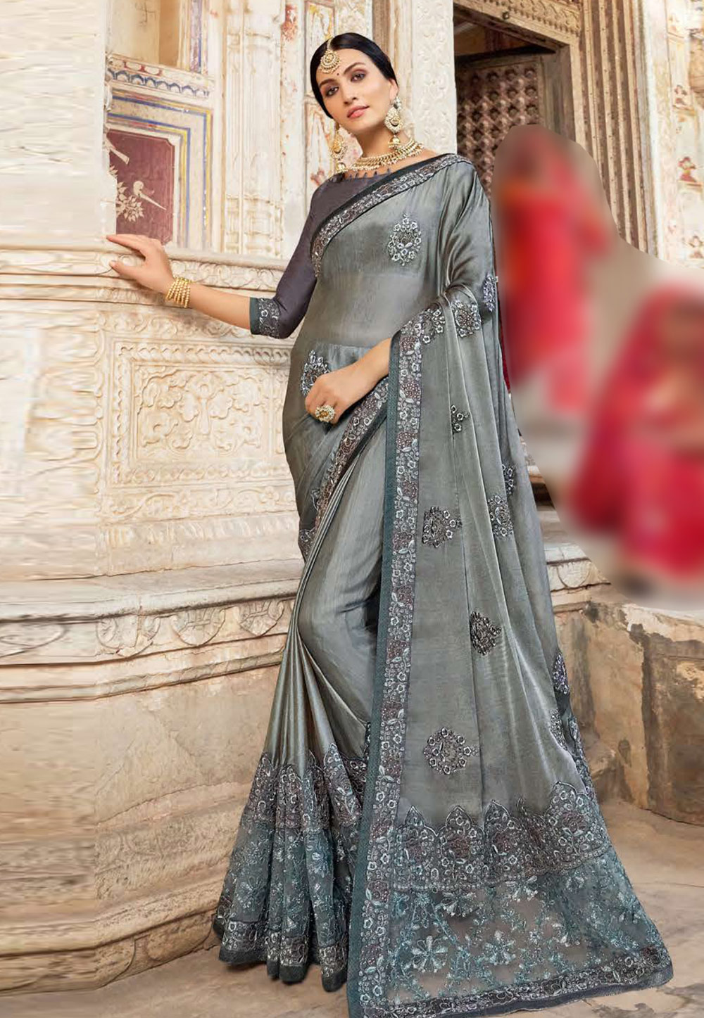 Grey Faux Georgette Saree With Blouse 203530