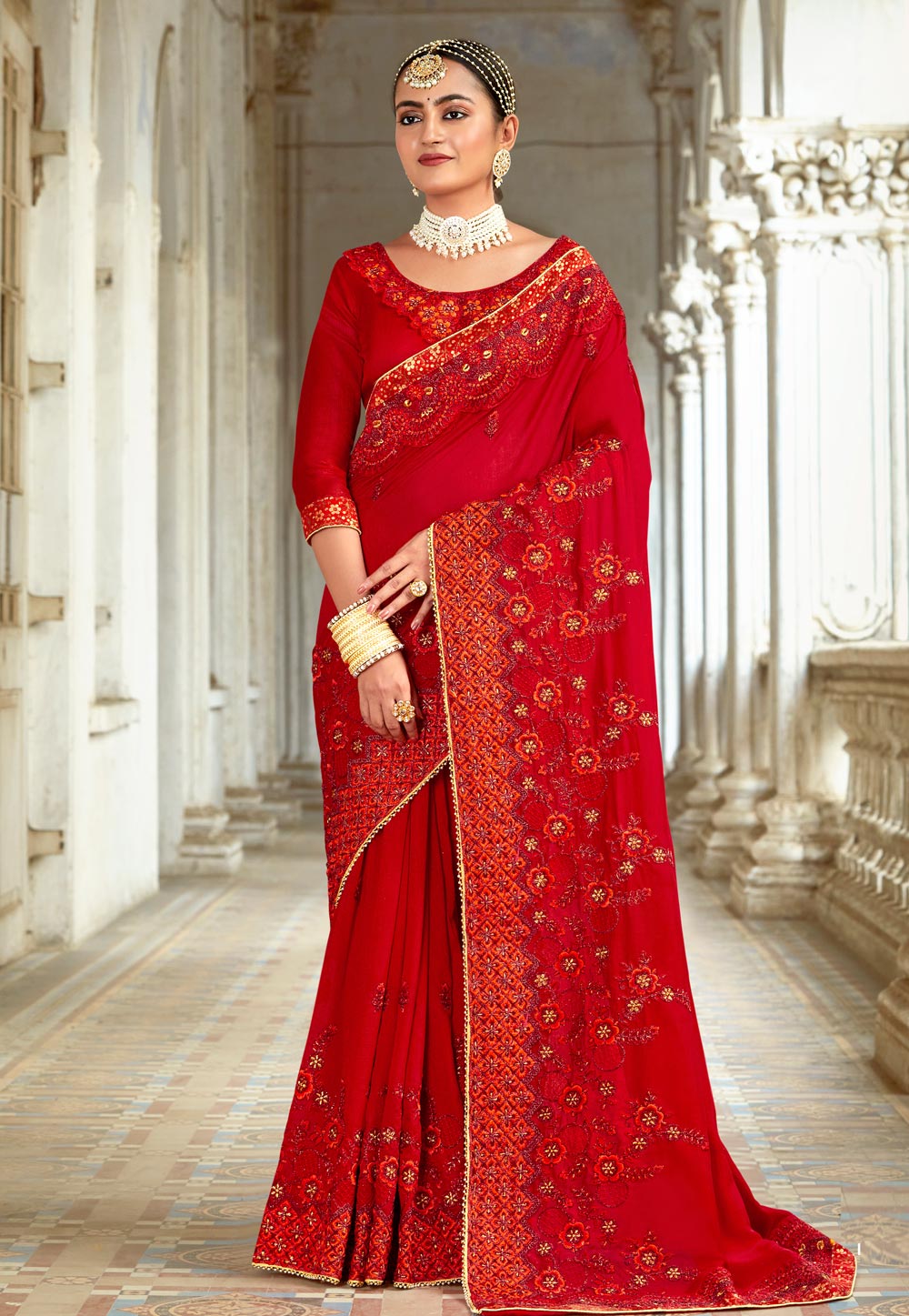 Red Silk Saree With Blouse 247582