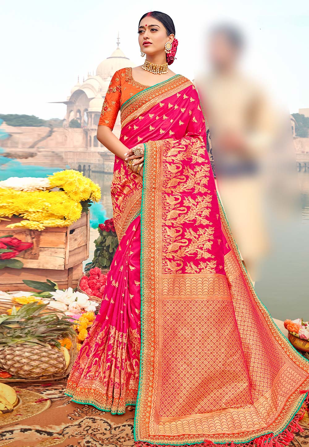 Pink Banarasi Silk Saree With Blouse 209092