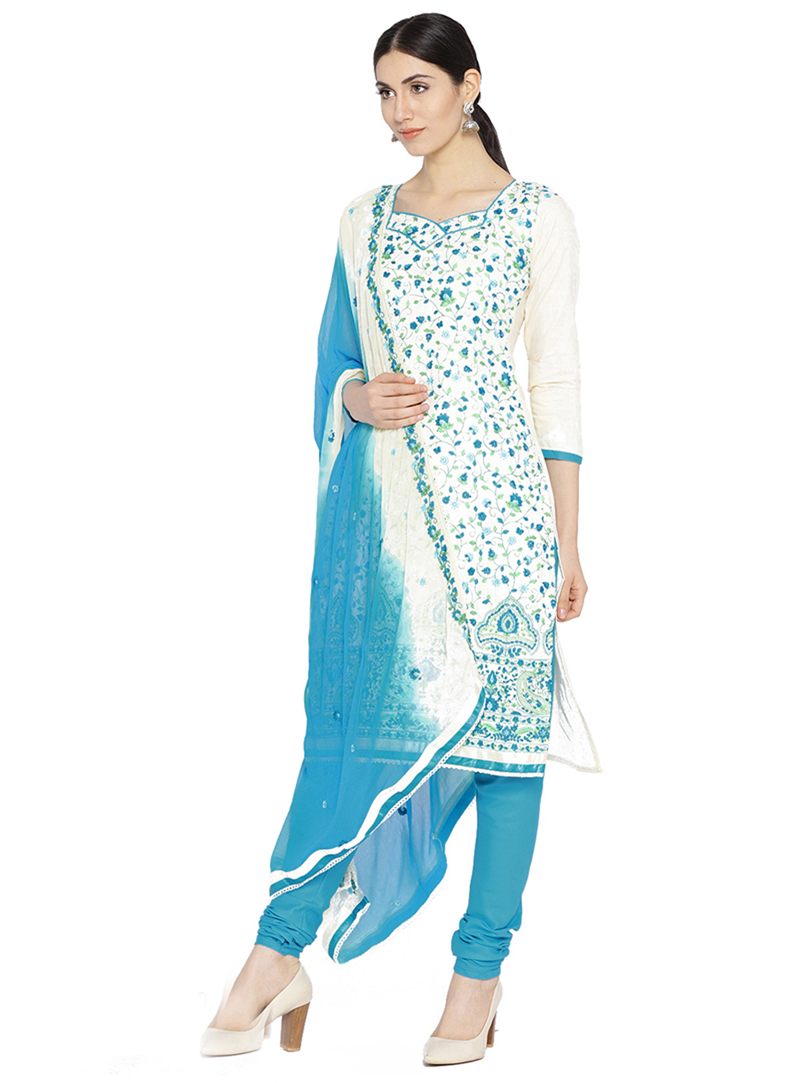 Off White Cotton Churidar Salwar Suit 131526