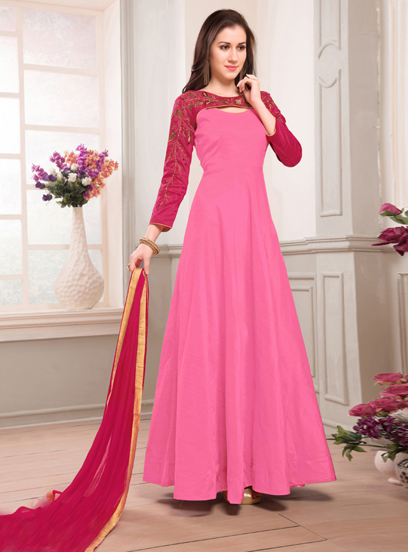 Pink Taffeta Long Anarkali Suit 131605