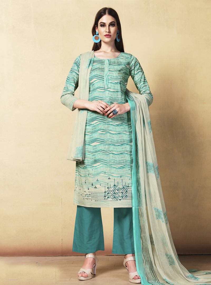 Blue Cambric Cotton Kameez With Palazzo 131622