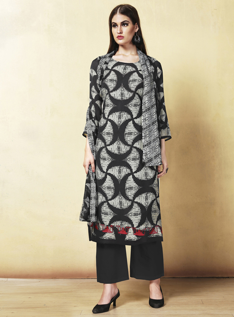Black Cambric Cotton Kameez With Palazzo 131624