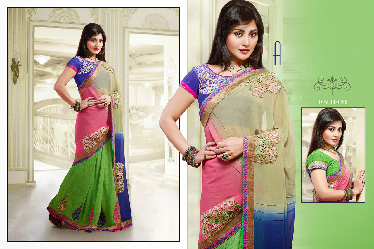 Rimi Sen Pink and Green Designer Bollywood Saree 36263