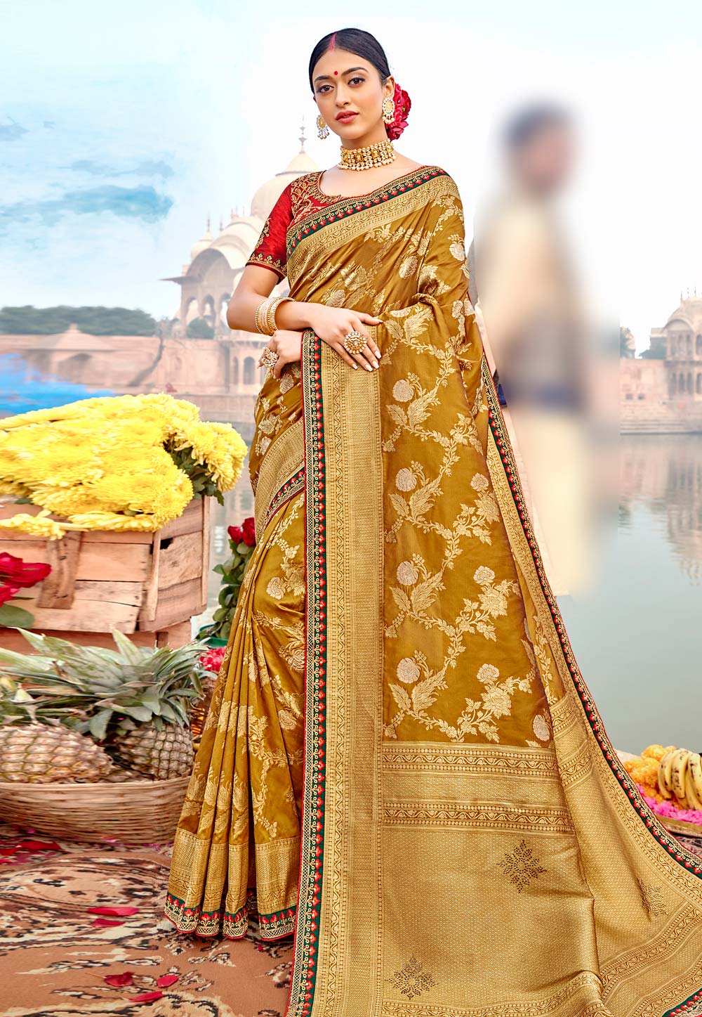 Mustard Banarasi Silk Saree With Blouse 209094