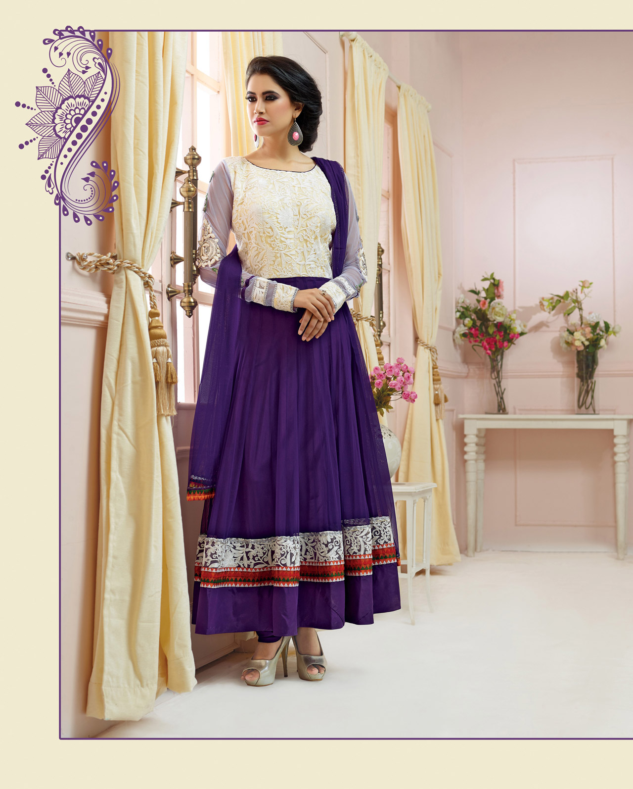 Purple Net Ankle Length Anarkali Suit 36316