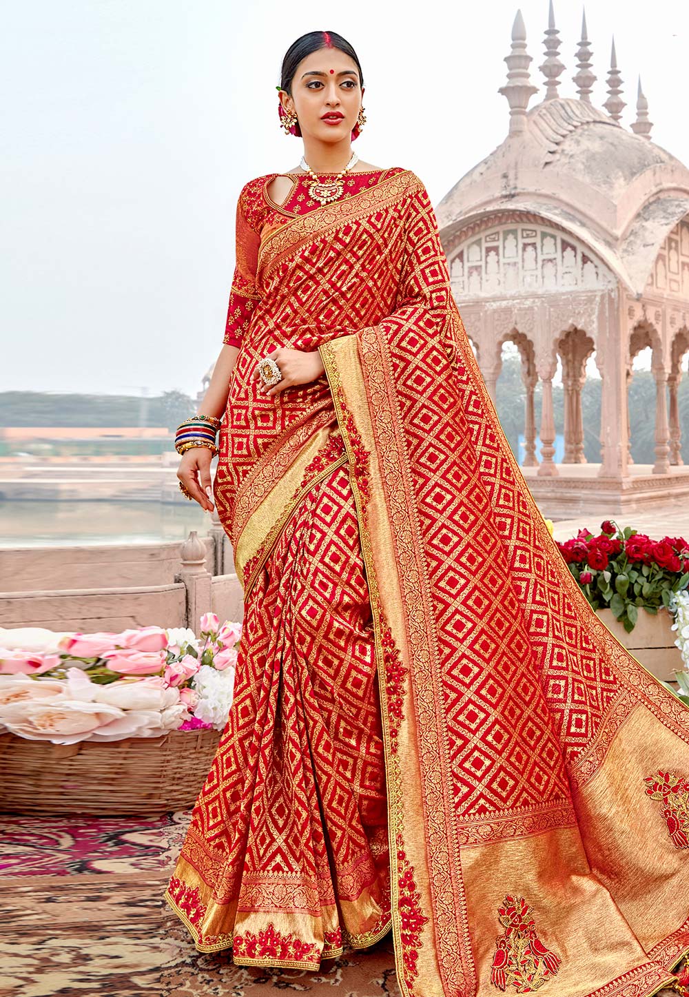 Red Banarasi Silk Festival Wear Saree 209095