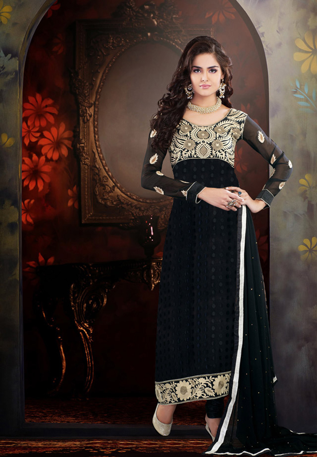 Black Brasso Pakistani Salwar Suit 36100
