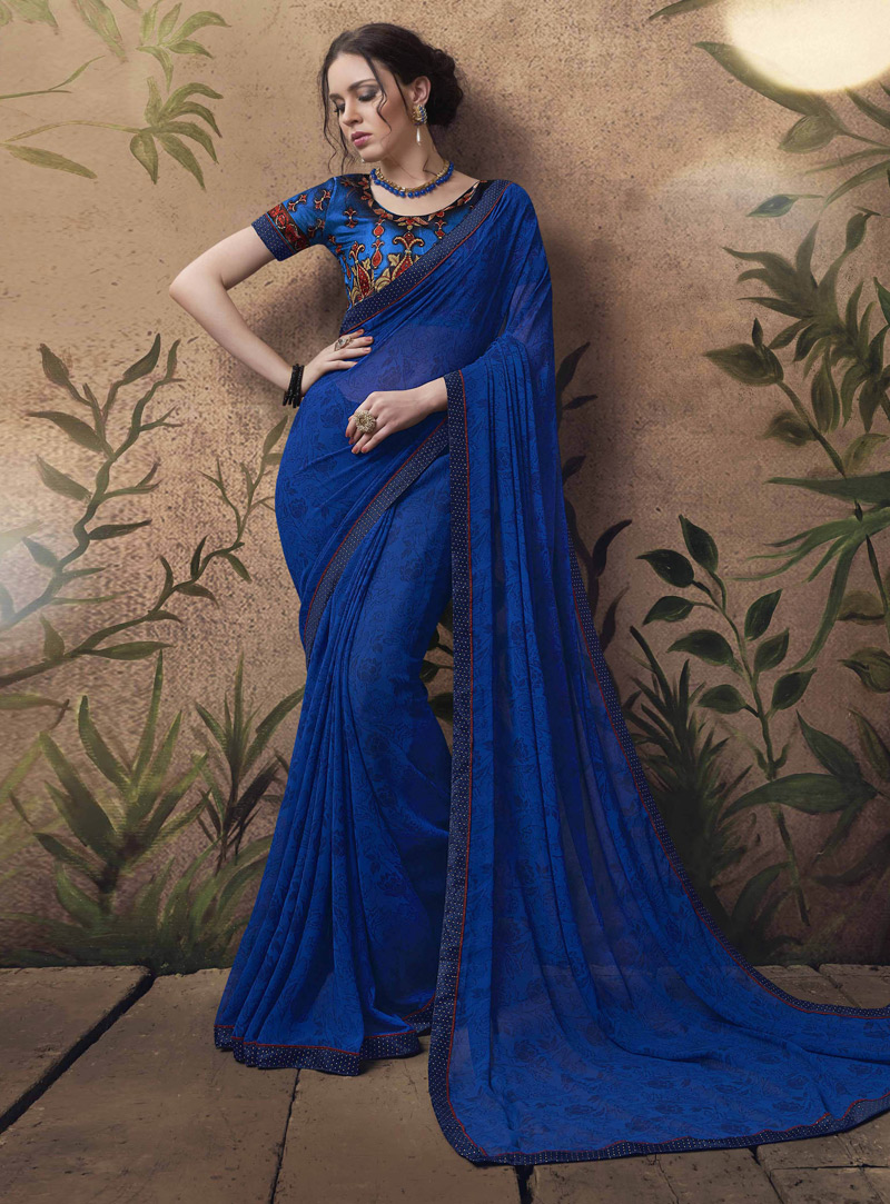 Blue Georgette Saree With Blouse 132950