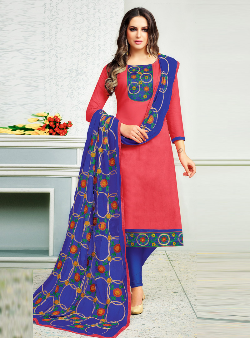 Pink Cambric Cotton Churidar Salwar Suit 132715