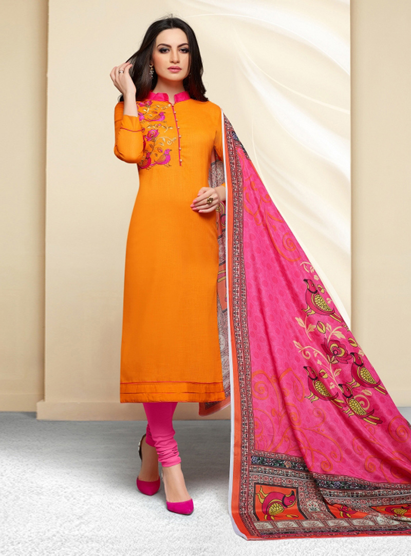 Orange Cotton Churidar Salwar Suit 132799