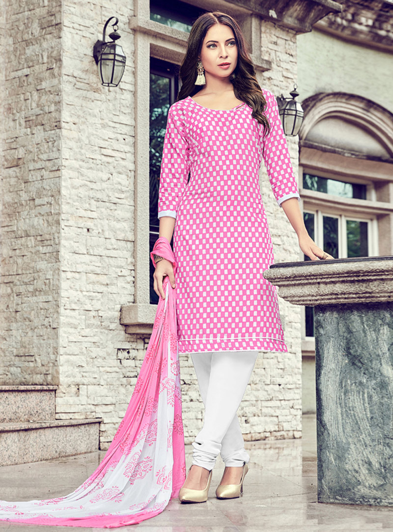 Pink Cotton Churidar Salwar Suit 132890