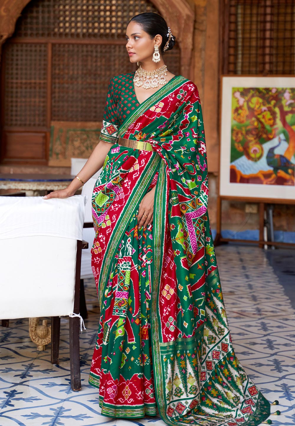 Green Patola Silk Saree With Blouse 247068