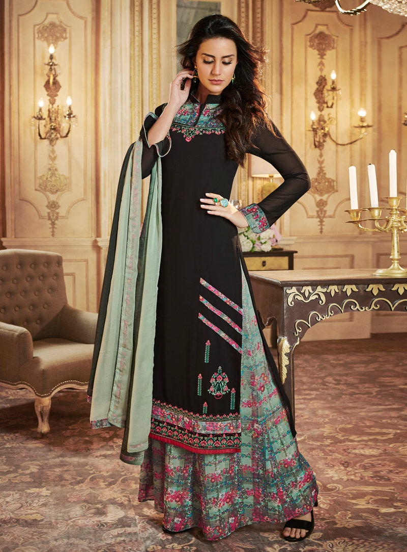 Black Georgette Pakistani Style Suit 144119