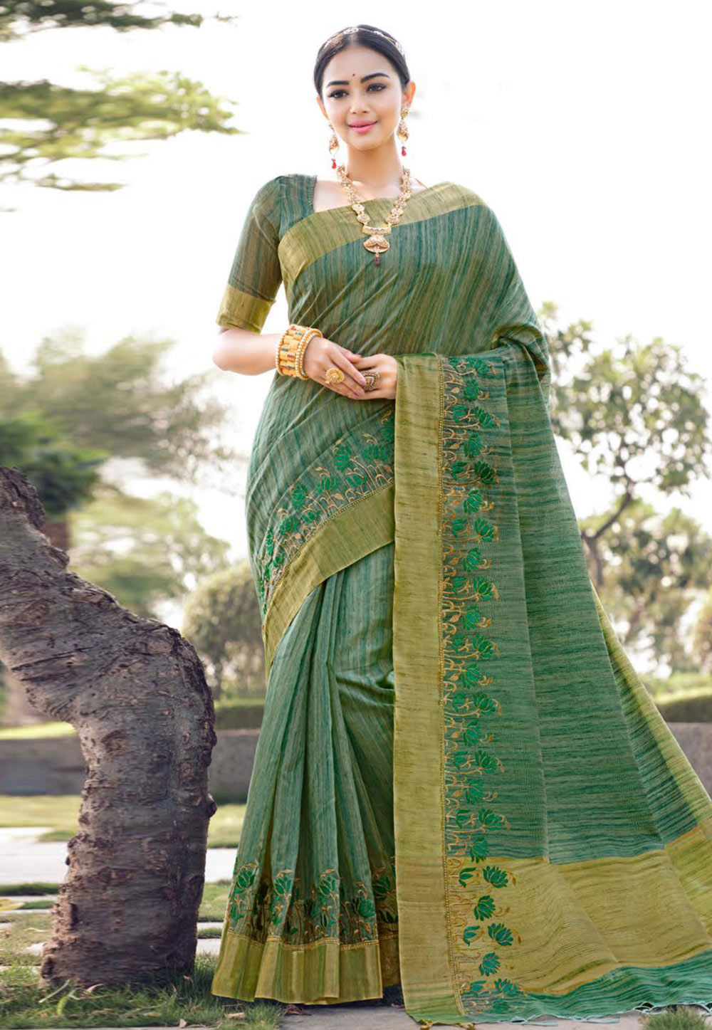 Buy Smokey Green Zari Tussar Silk Banarasi Saree - House Of Elegance –  House Of Elegance - Style That Inspires