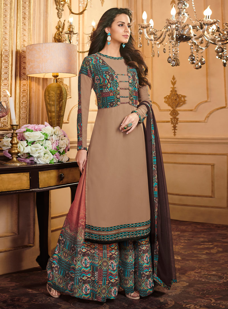 Brown Georgette Palazzo Style Suit 144123