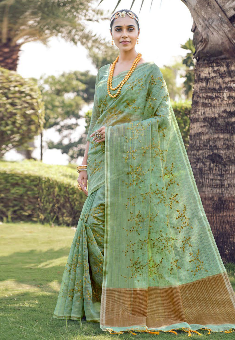 Sea Green Banarasi Saree With Blouse 261625