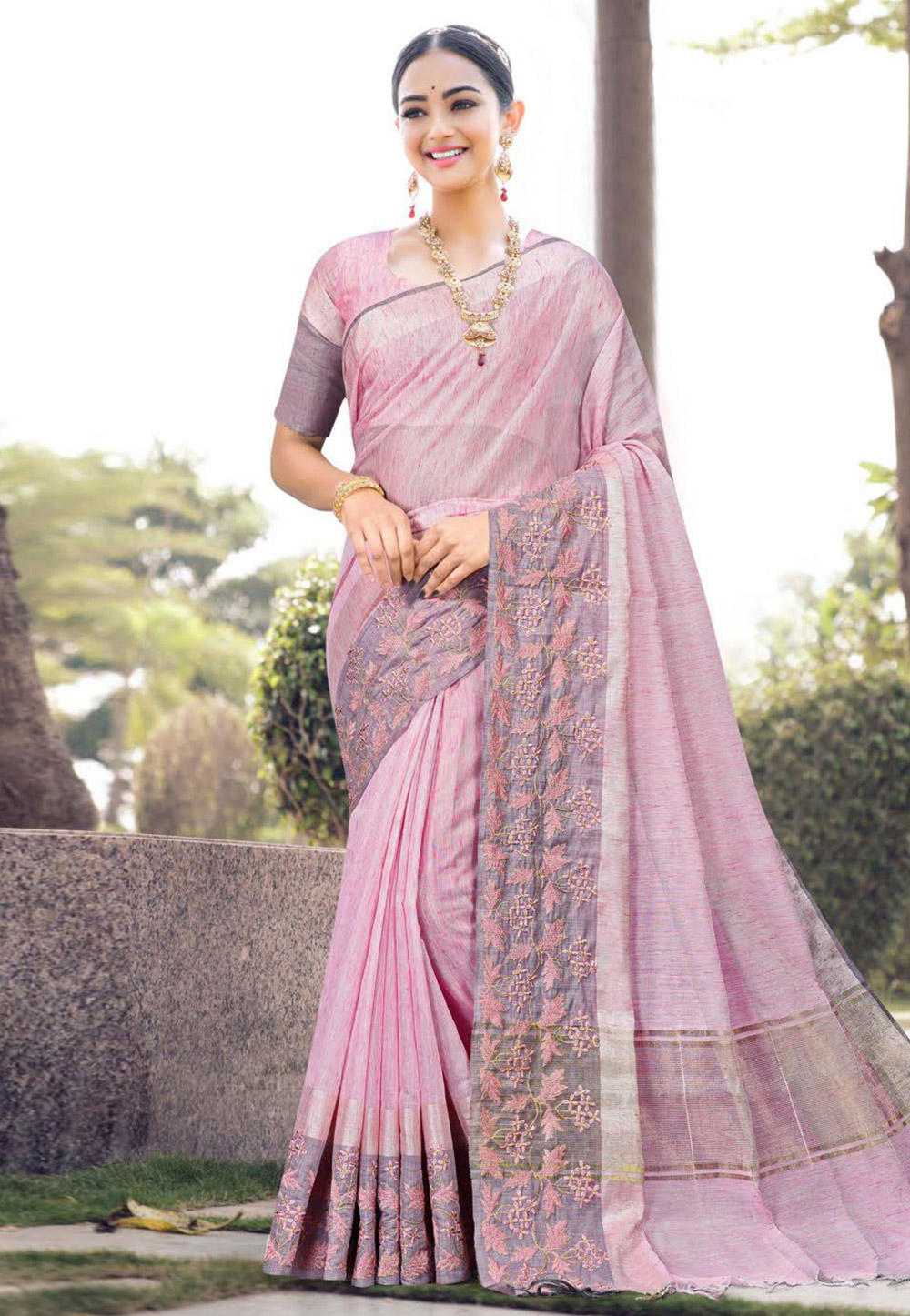 Pink Banarasi Saree With Blouse 261628