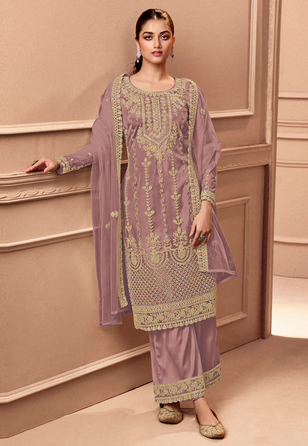 Pink Net Pakistani Suit 258543