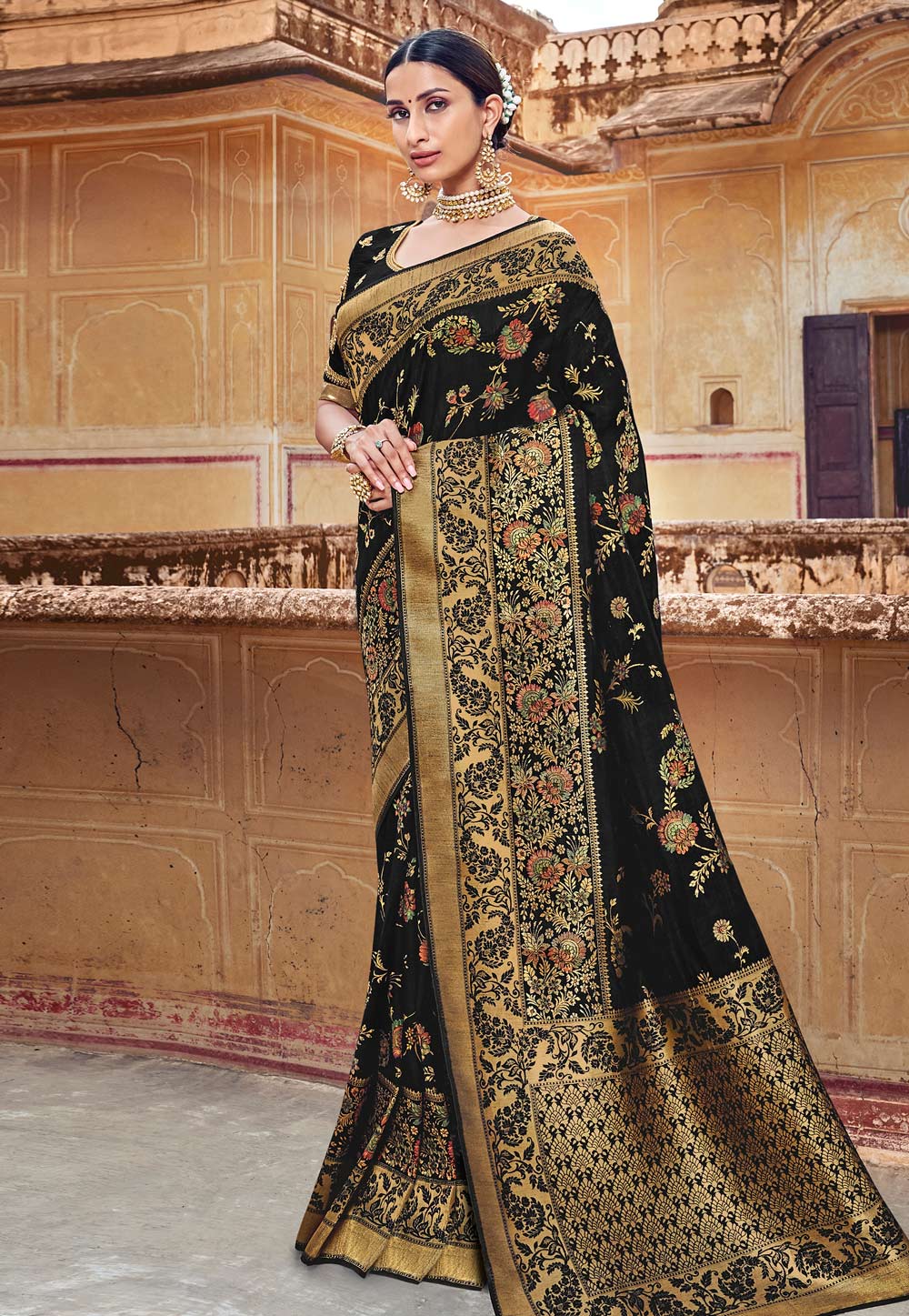 Black Silk Festival Wear Saree 195800