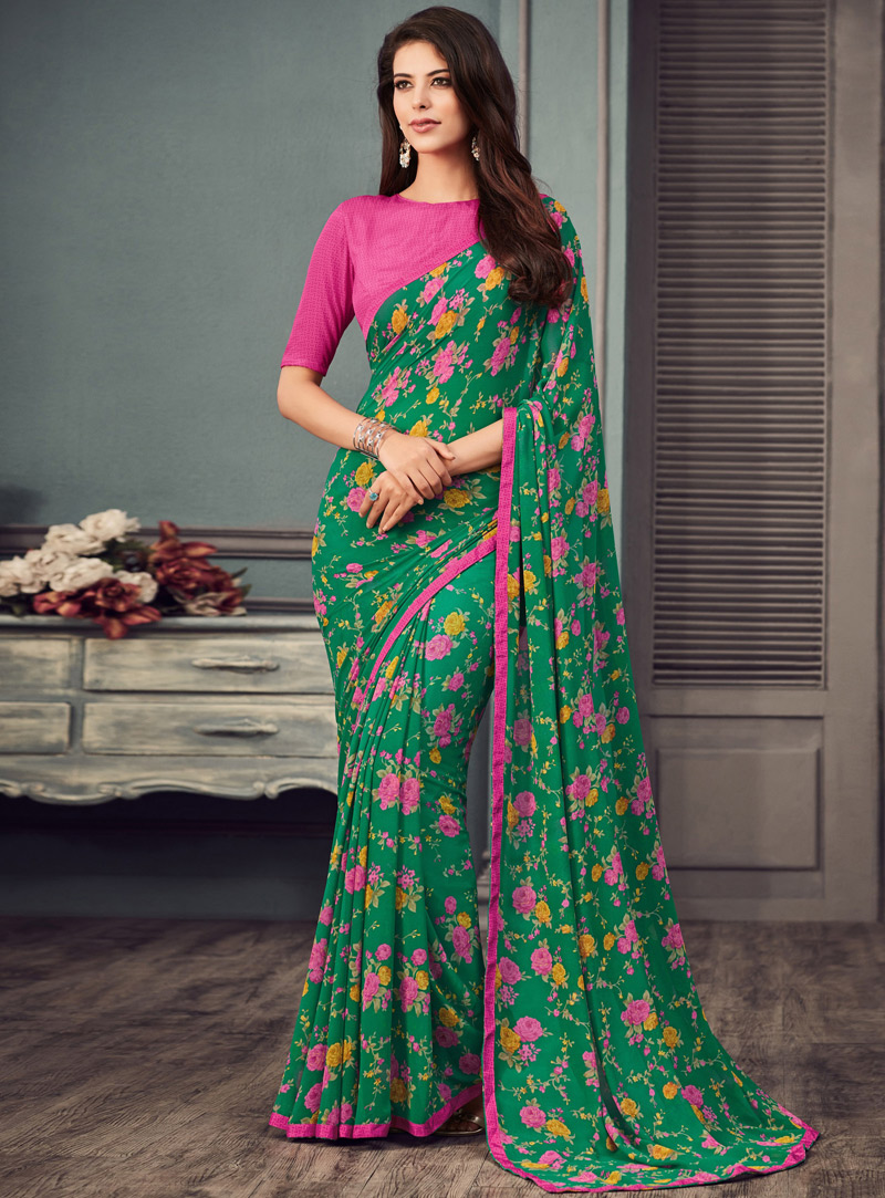 Green Georgette Saree With Blouse 133060