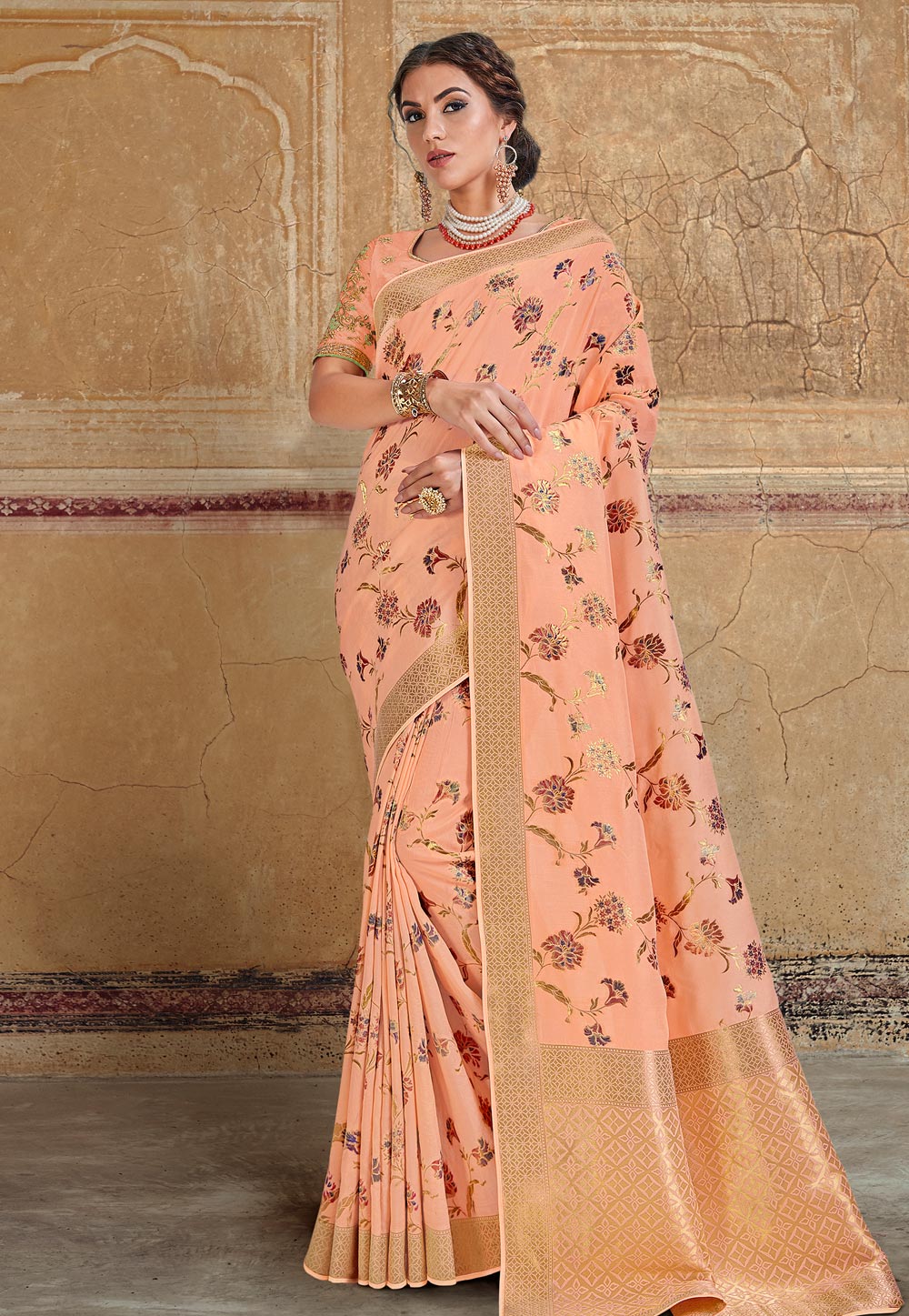 Peach Silk Festival Wear Saree 195802