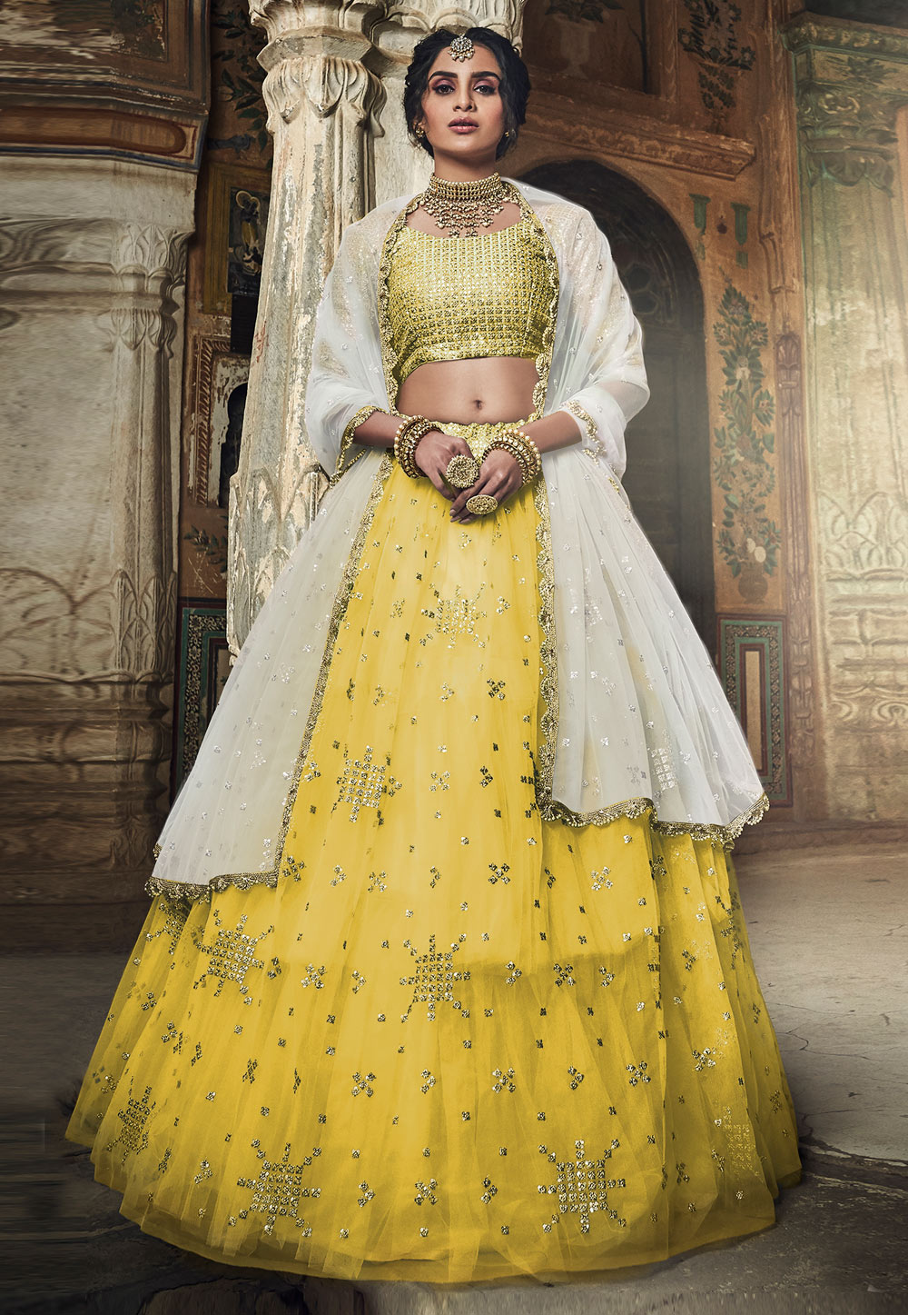 Shop Online Yellow Georgette Lehenga Choli with Embroidered and Sequins  Work for Ceremonial : 276425 -