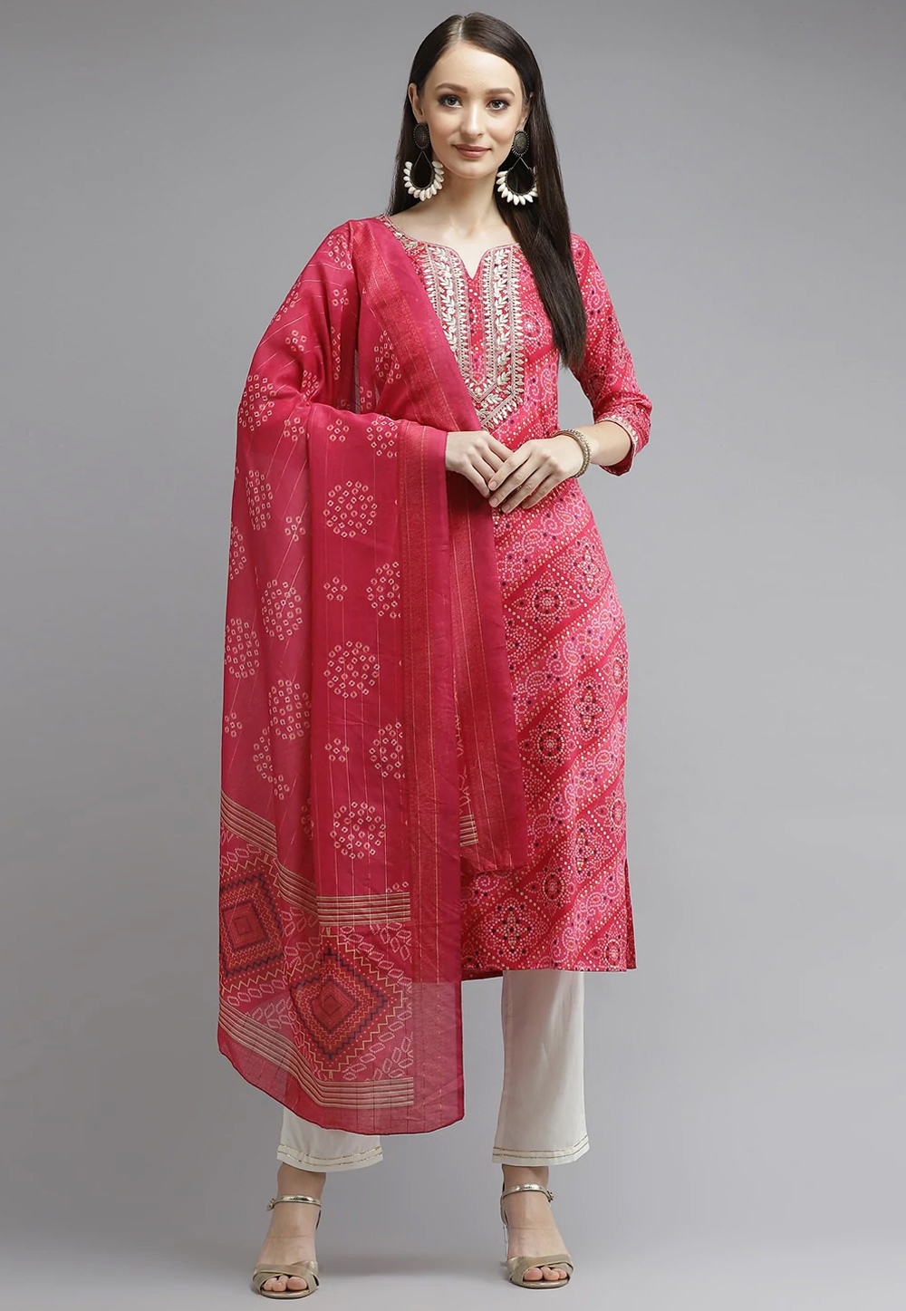 Pink Cotton Readymade Kameez With Pant 240457