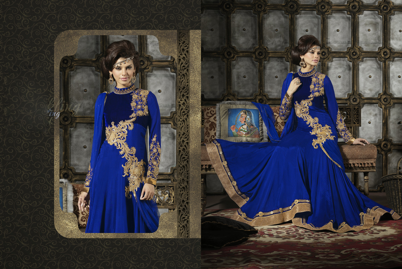 Blue Faux Georgette Floor Length Salwar Suit 36575
