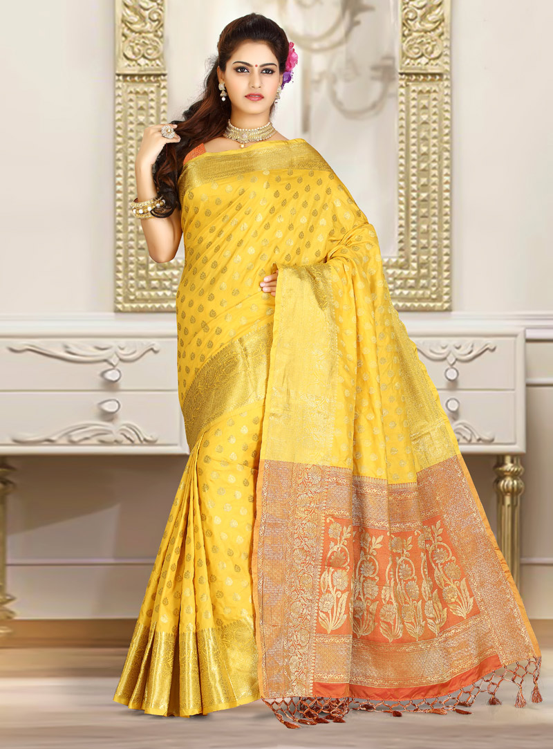 Yellow Art Silk Festival Wear Saree 133306