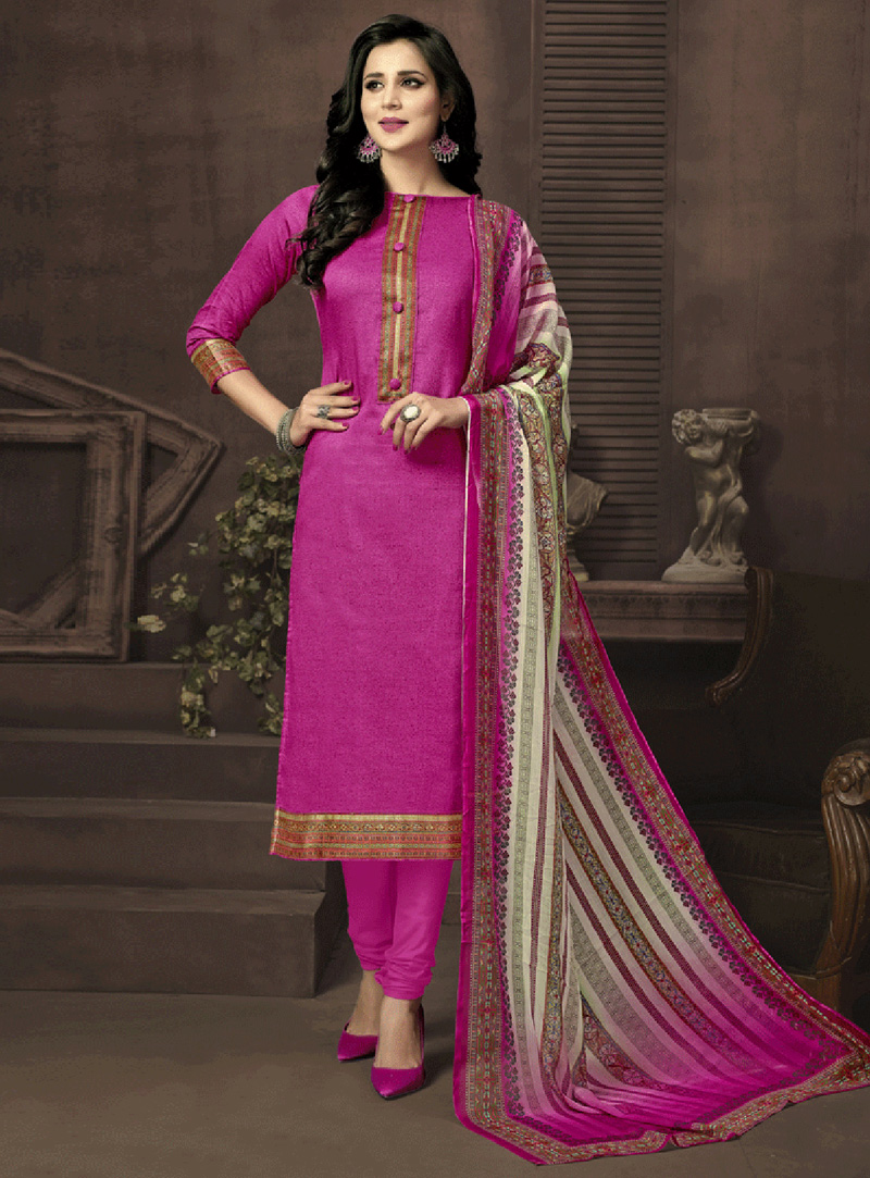 Purple Cotton Satin Churidar Salwar Suit 133258