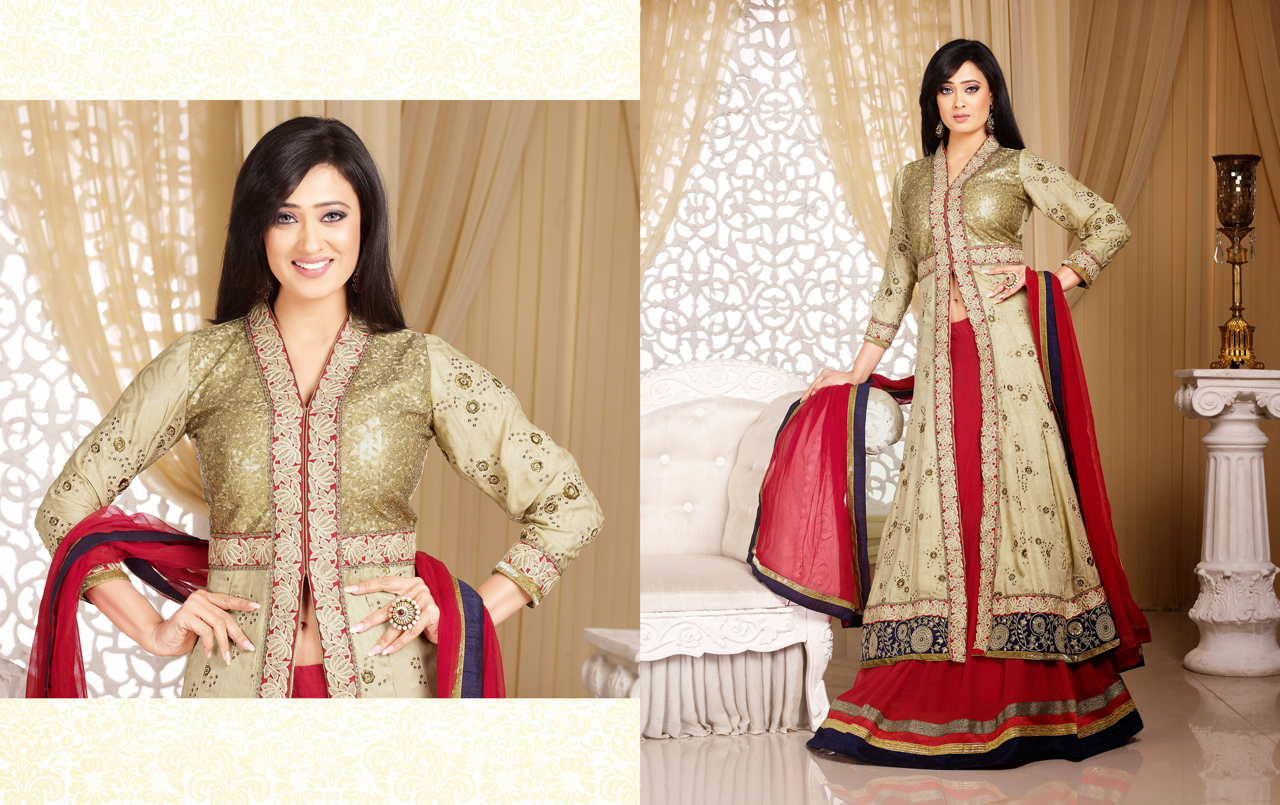 Shweta Tiwari Off White and Red Designer Party Wear Lehenga Choli 36686