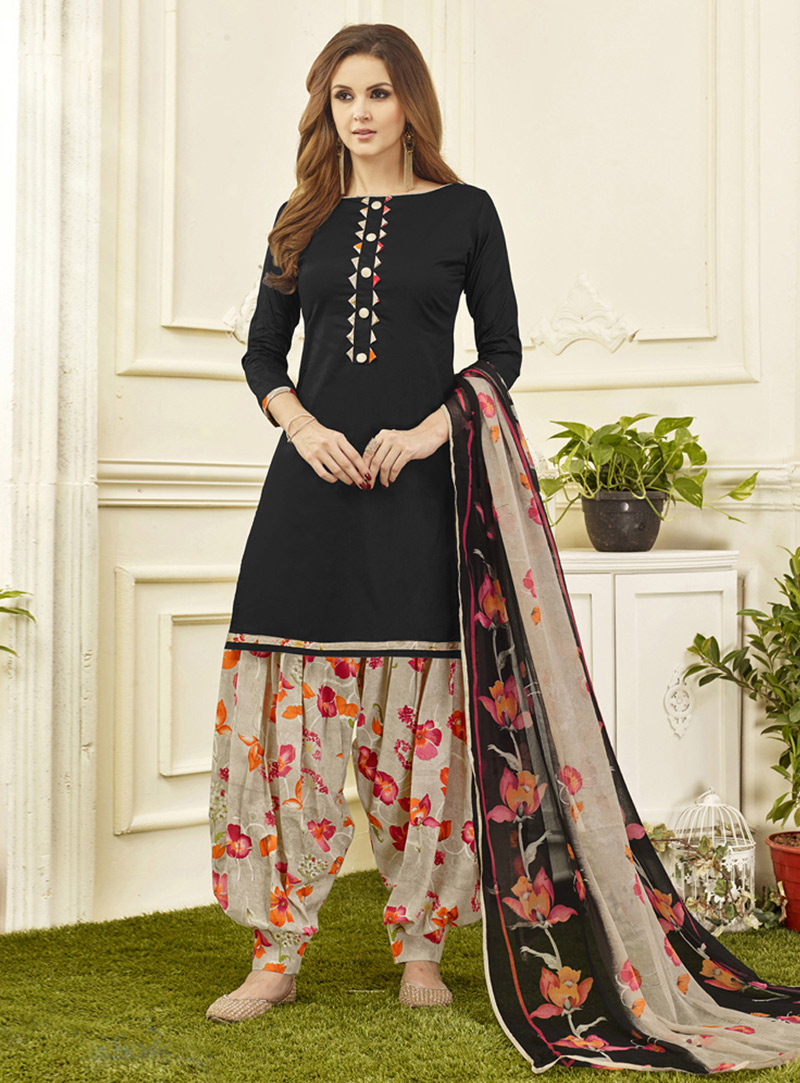 Black Cotton Satin Punjabi Suit 133443