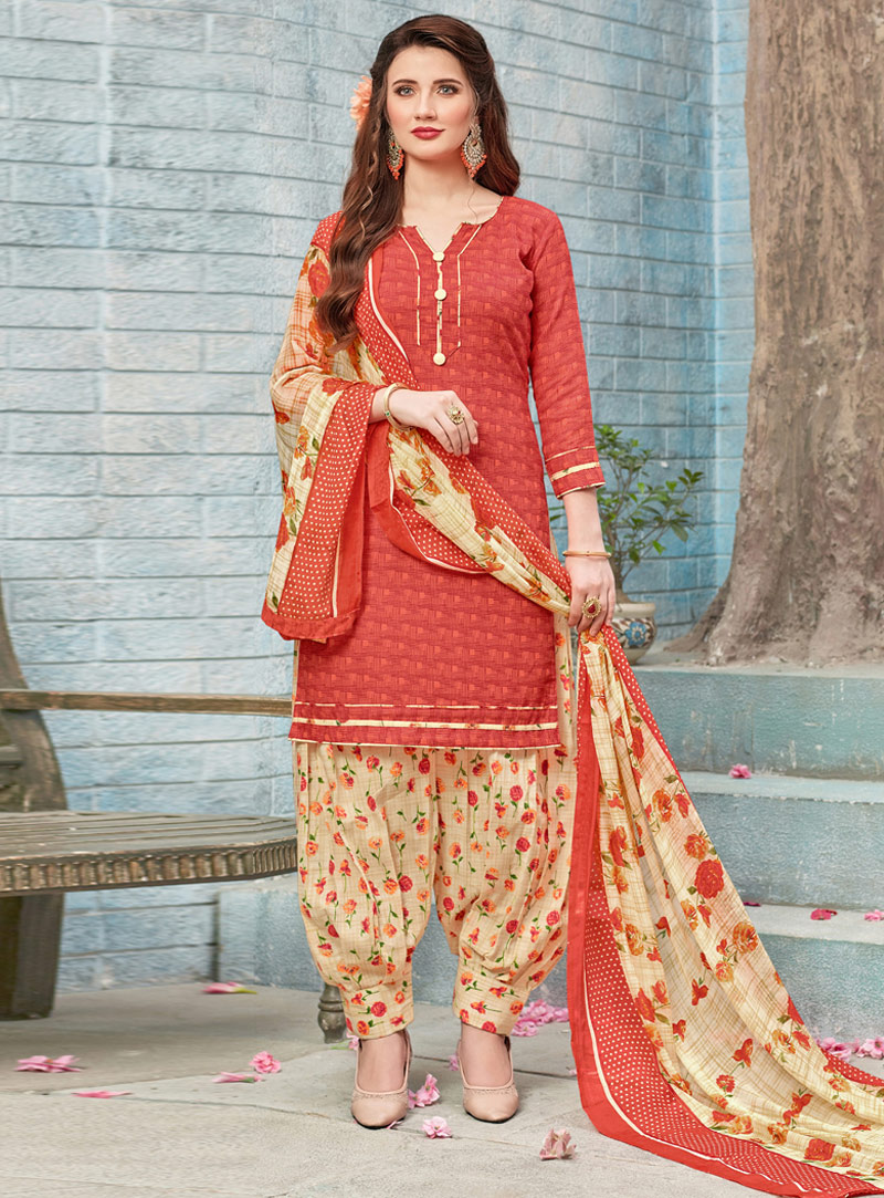 Rust Cotton Punjabi Suit 133585
