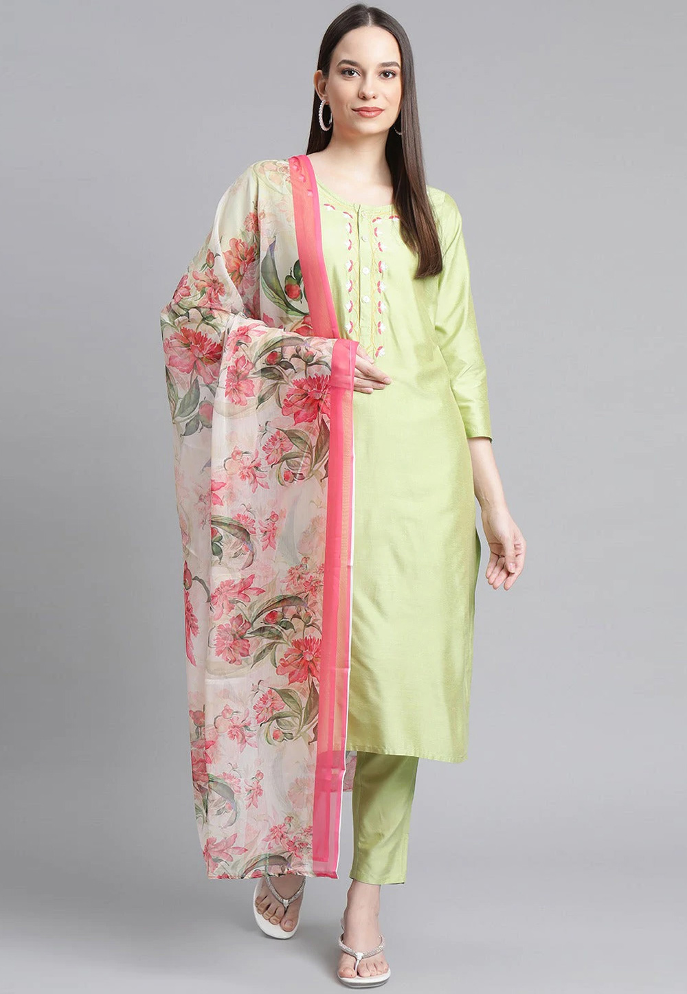 Pista Green Cotton Silk Readymade Pant Style Suit 240800