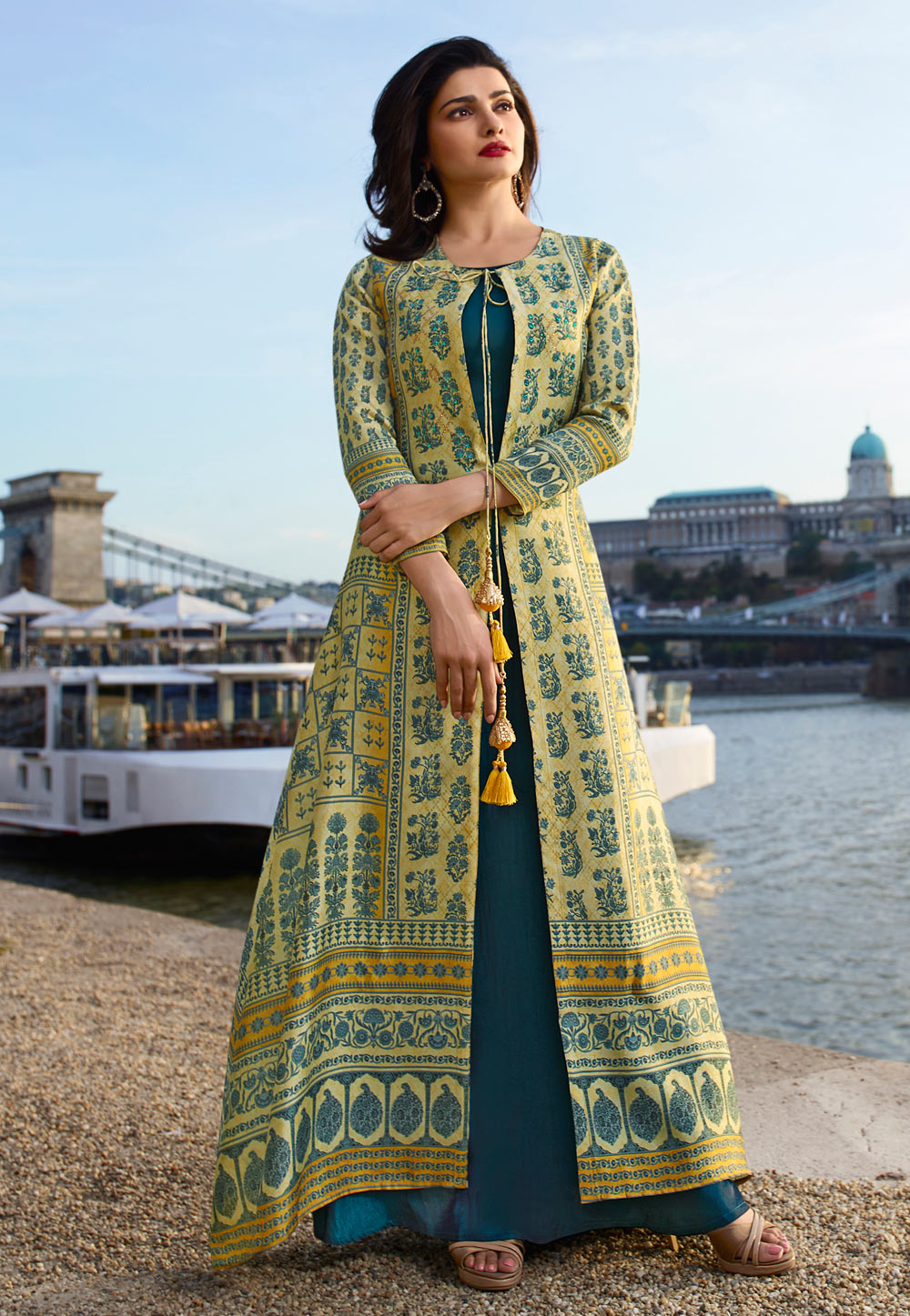 Prachi Desai Light Yellow Silk Readymade Gown 154126