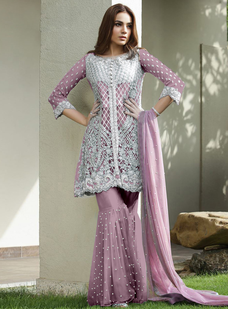 Light Purple Net Sharara Style Suit 153616