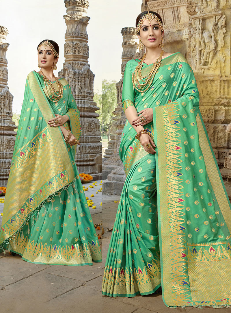 Sea Green Silk Festival Wear Saree 133738