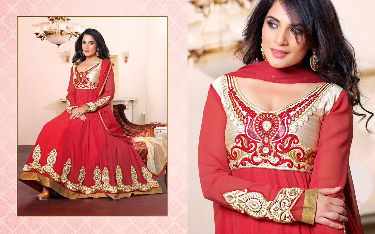 Red Embroidered Floor Length Anarkali Suit 37469